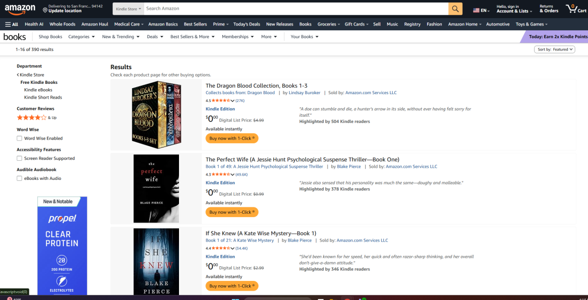 Free Books section of the Kindle Store