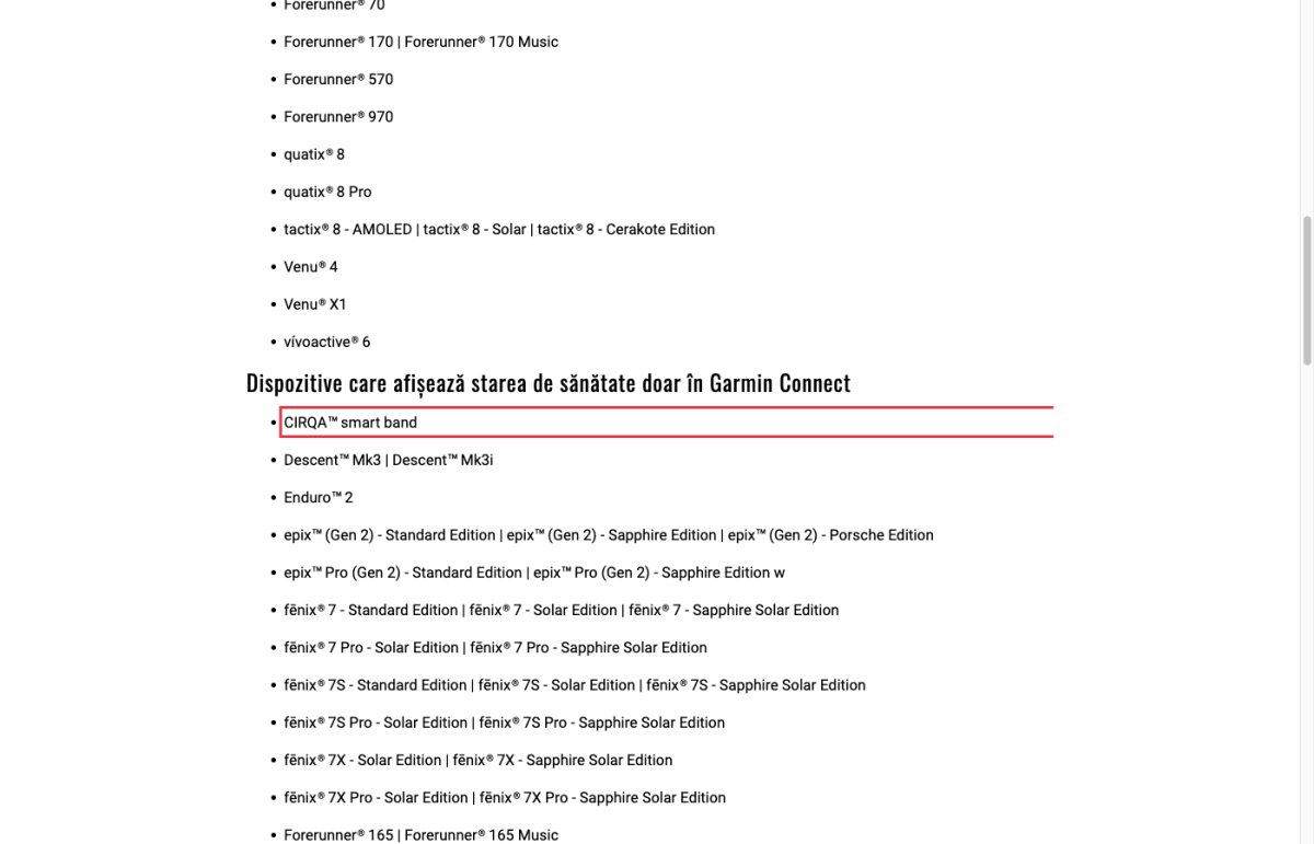 Garmin Cirqa smart band official listing