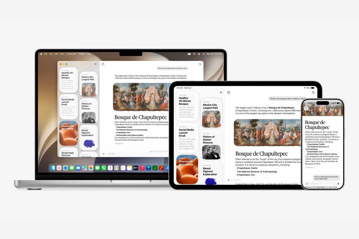 iOS 27 running on a MacBook, iPad, and iPhone