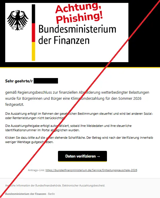 Bundesministerium Phishing Warnung