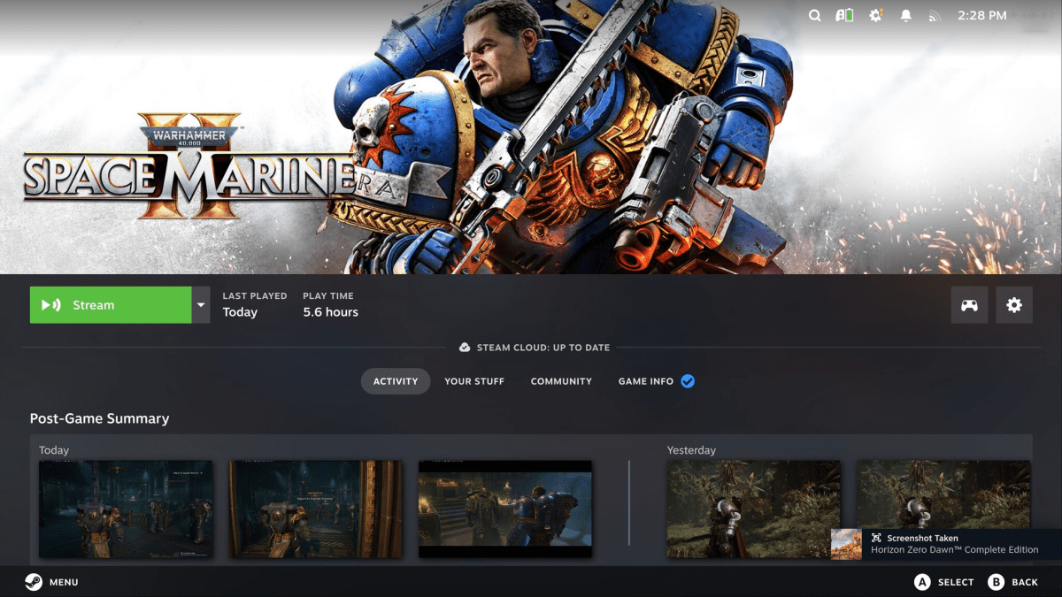 Space Marine II in Steam settings 