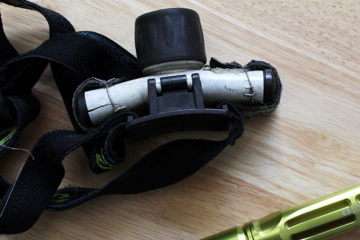 Headlamp on a wooden table