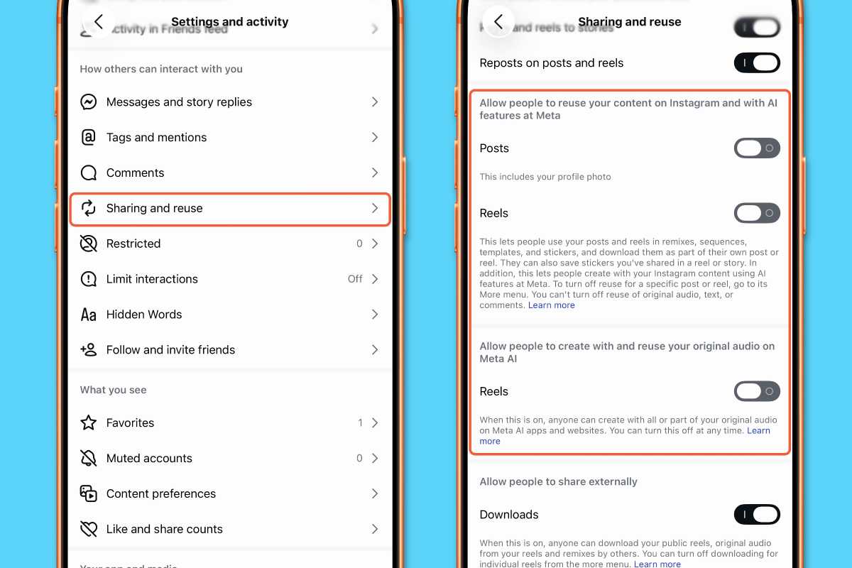 instagram reuse content settings