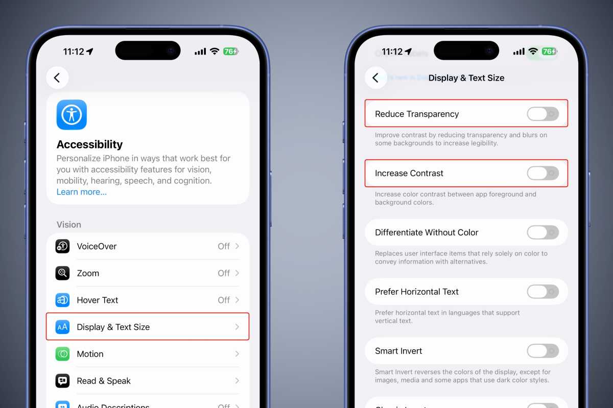 ios reduce transparency increase contrast
