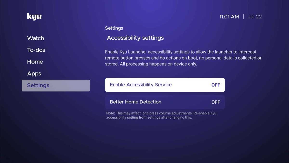 Kyu Launcher accessibility settings