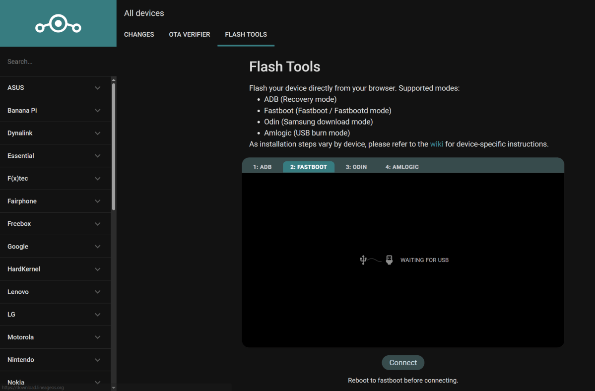 lineage os flash tool browser