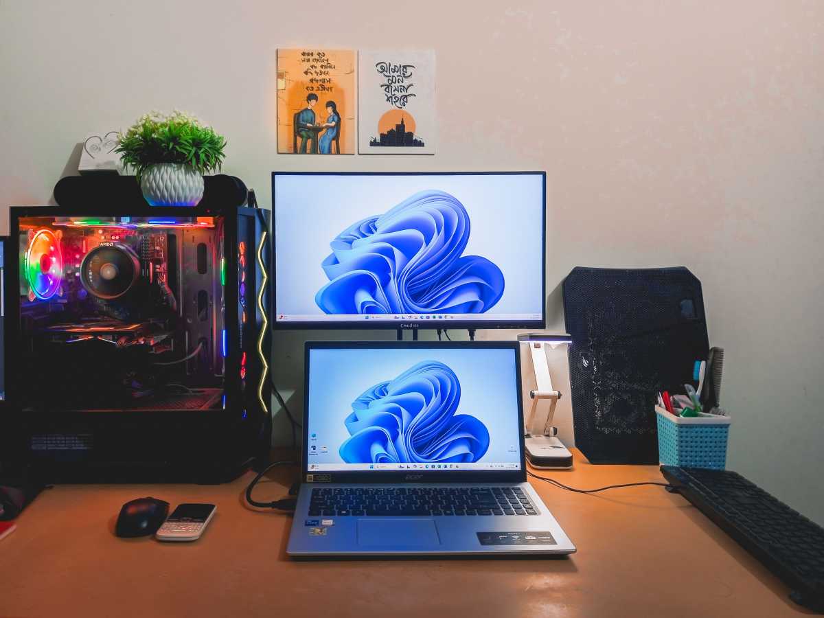 Desk with two displays