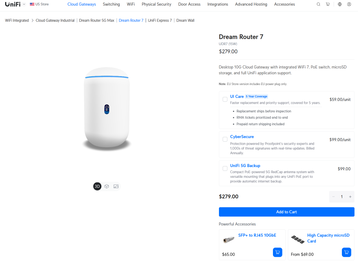 Ubiquiti Dream Router 7 product page
