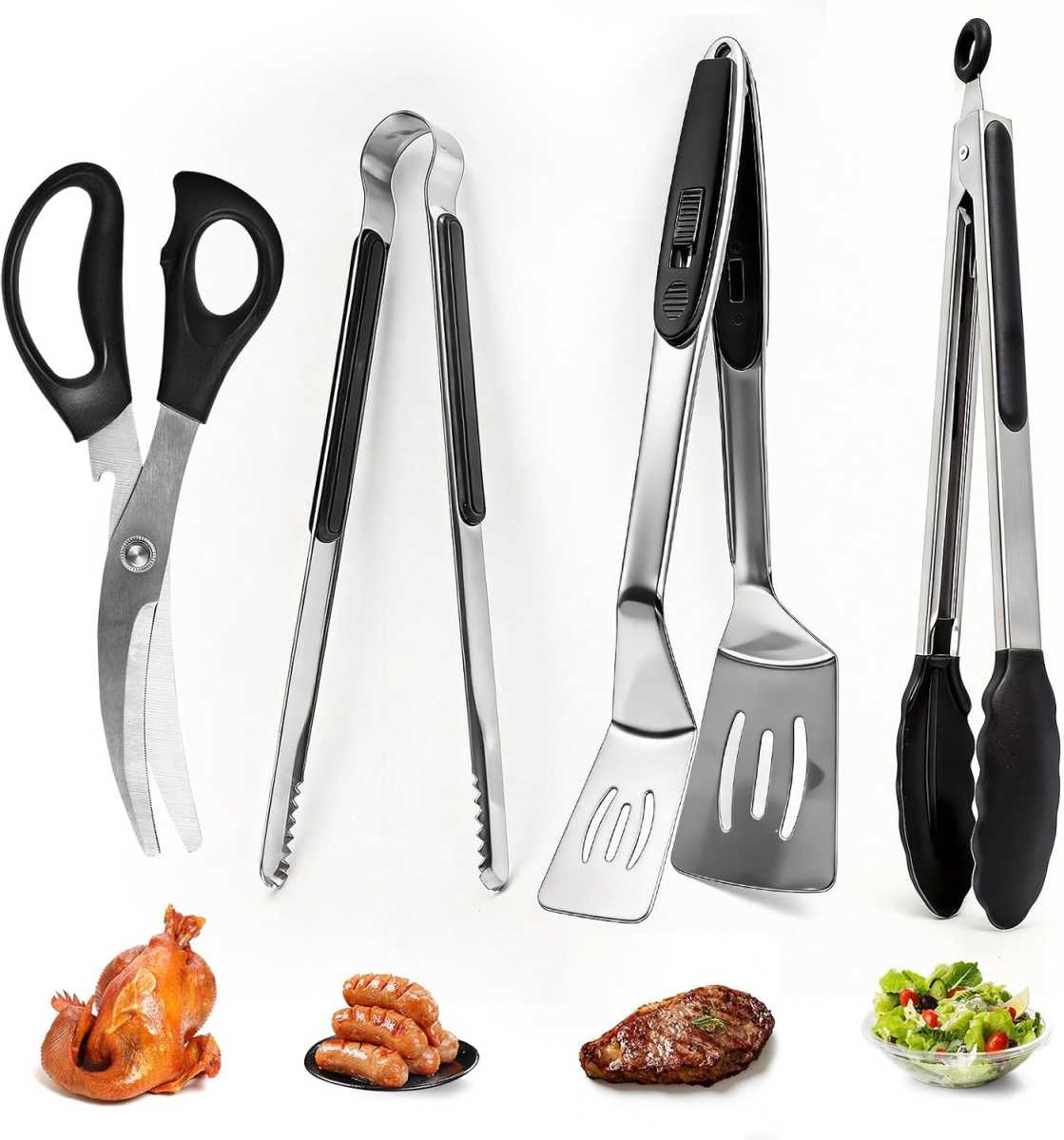 Grillbesteck-Set mit Zangen und Geflügelschere
