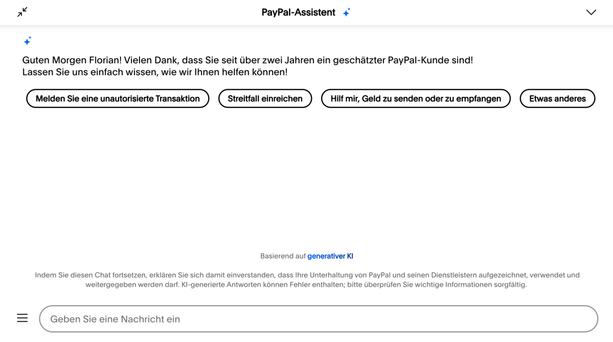 Paypal KI Assistent