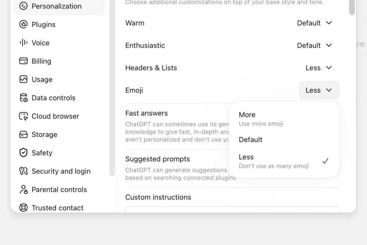ChatGPT emoji setting