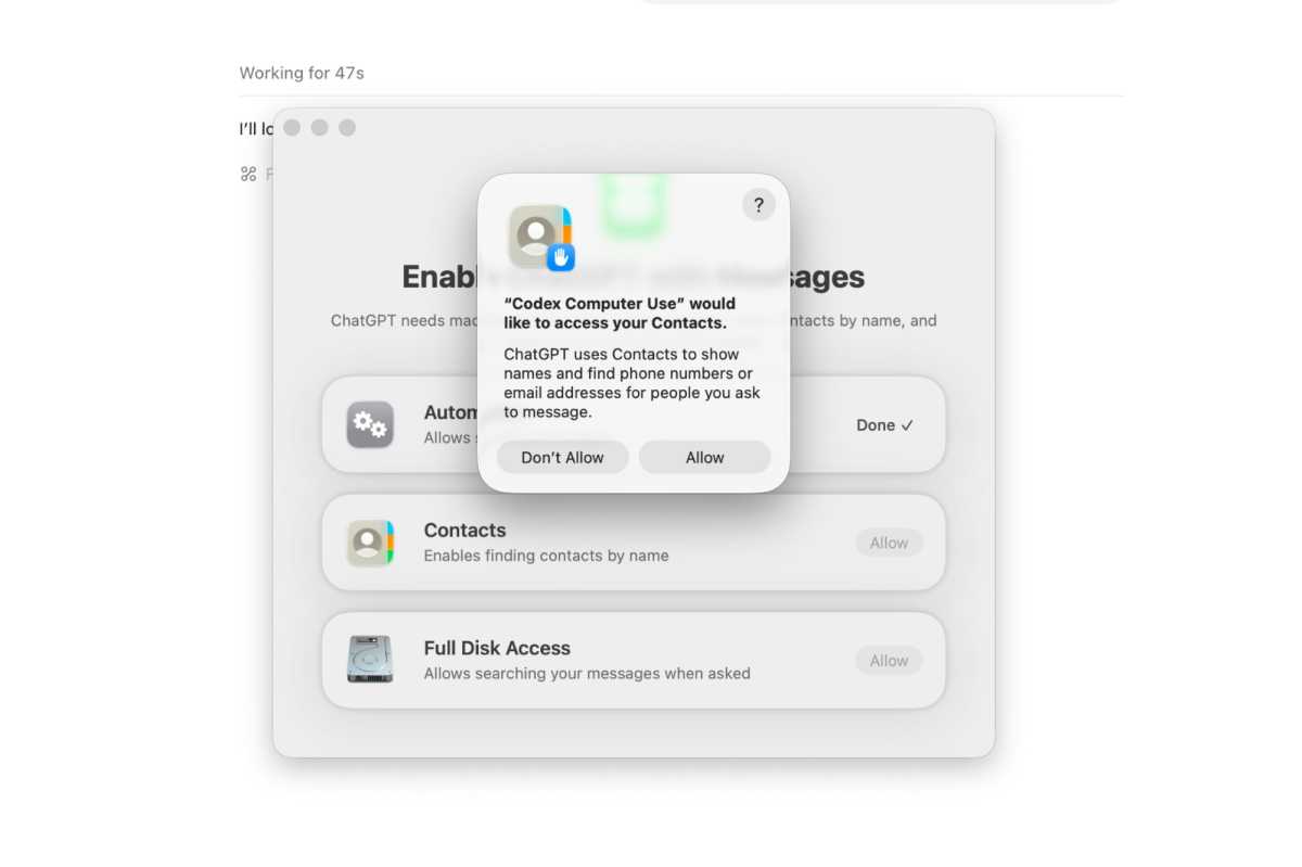 ChatGPT messages plugin permissions