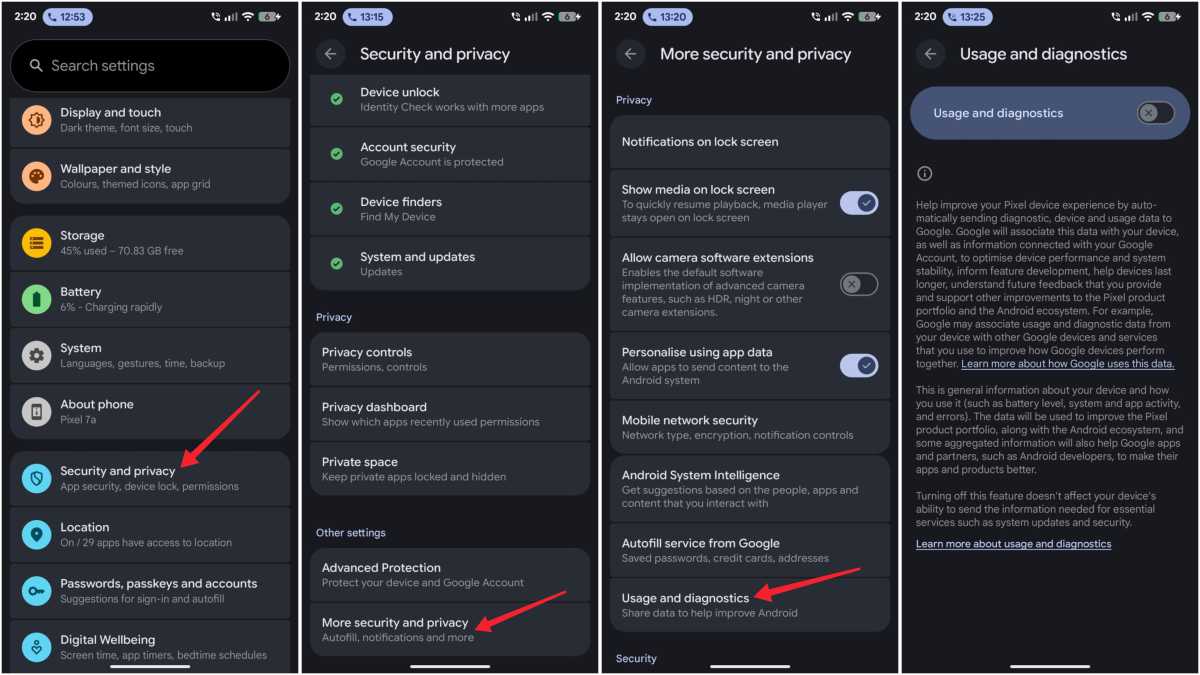 Disable usage and diagnostics screenshots