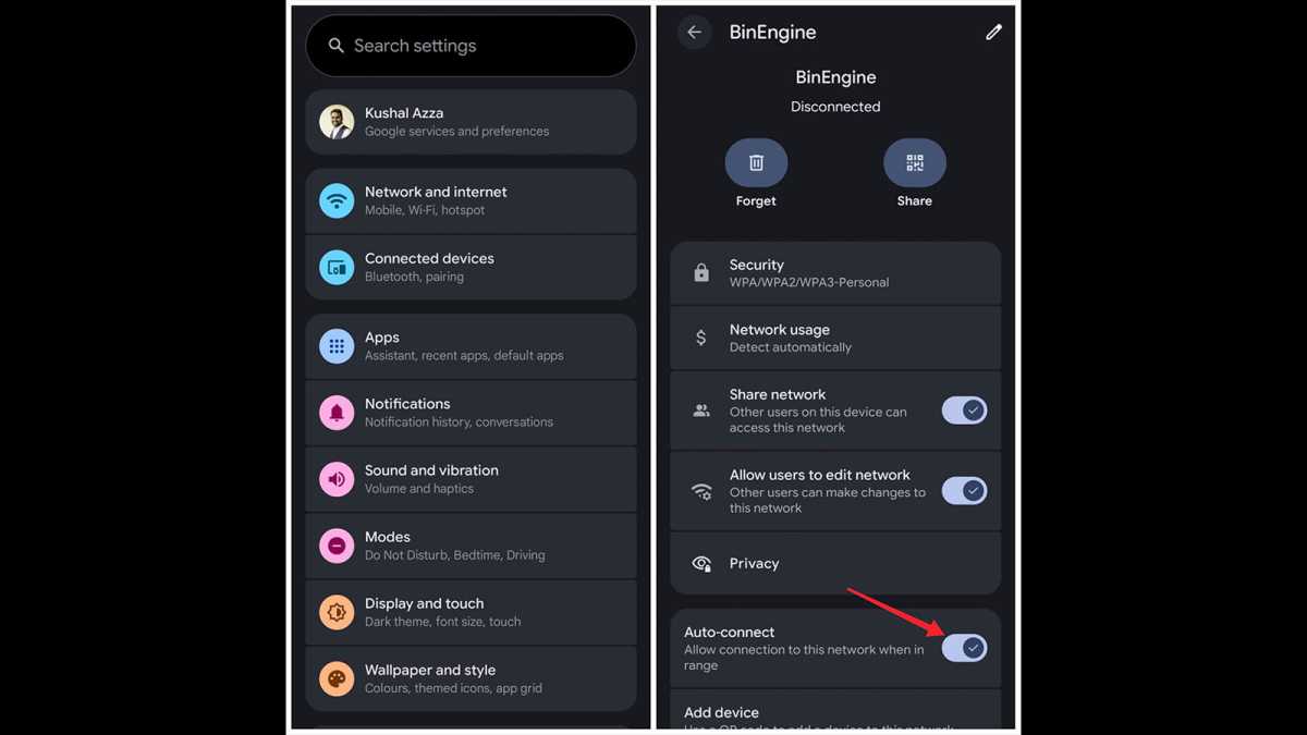 Disable Wi-Fi auto-connect screenshots