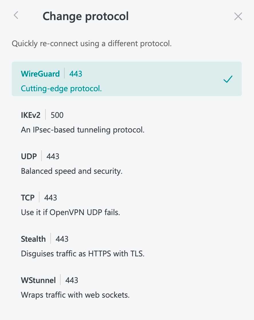 ESET2 Choosing between protocols in ESET VPN
