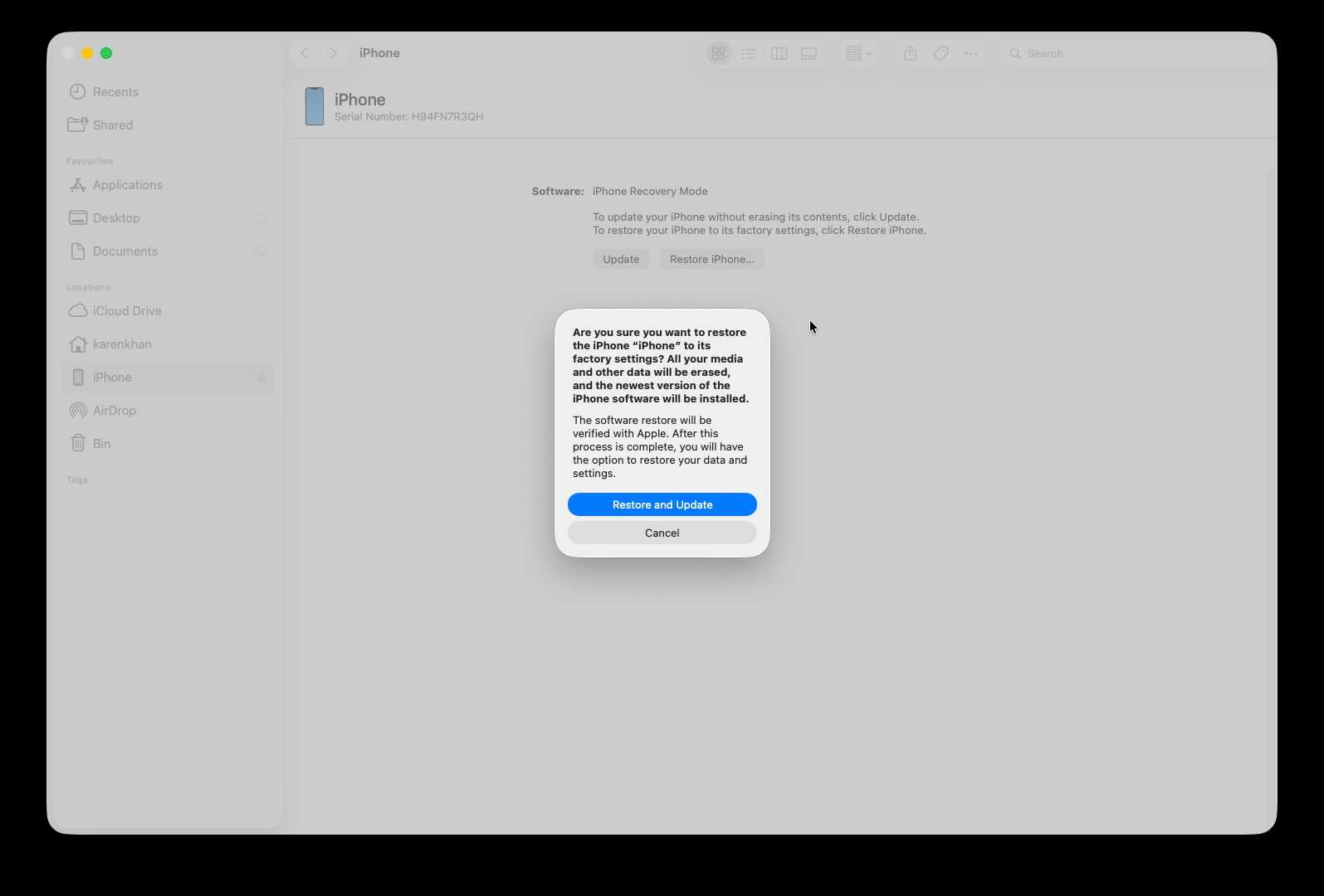 Erase iPhone using recovery mode