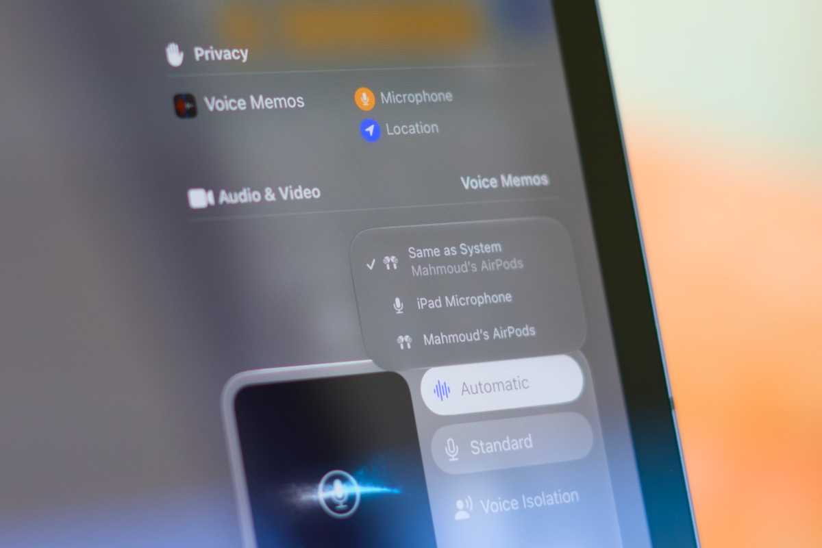 Microphone selection on iPadOS
