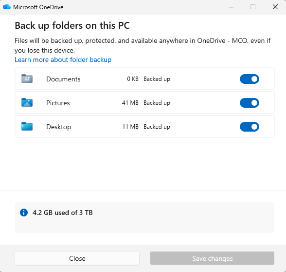 Onedrive settings