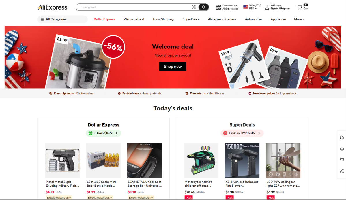 AliExpress home page