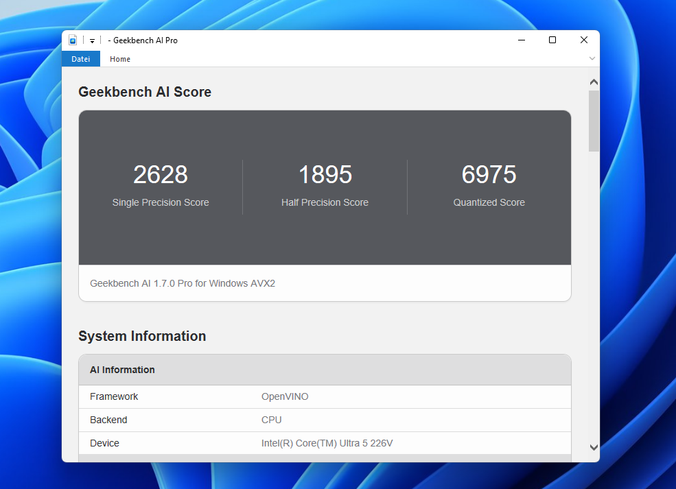 Test GMKtec NucBox K17 geekbench ai cpu
