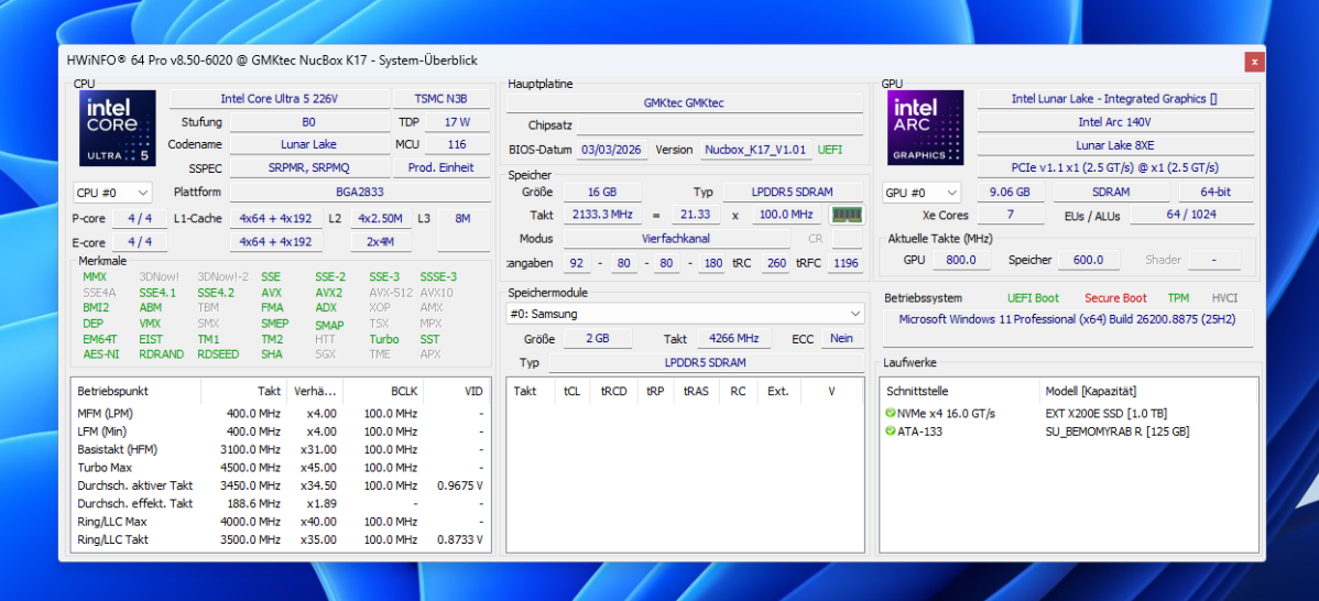 Test GMKtec NucBox K17 hwinfo