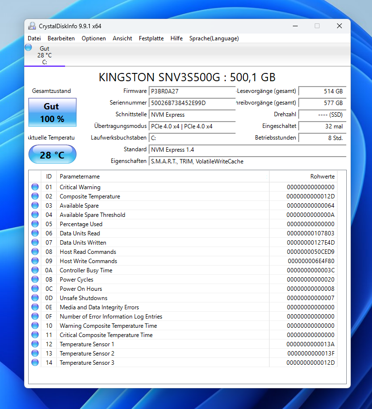 Test Geekom IT13 Max crystaldiskinfo