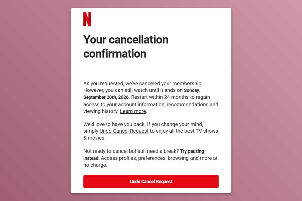 Netflix cancellation confirmation
