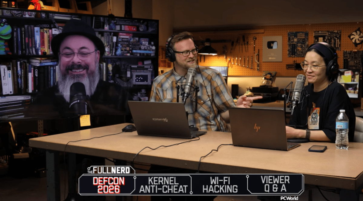 The Full Nerd #113 being recorded with the hosts sat around a table.