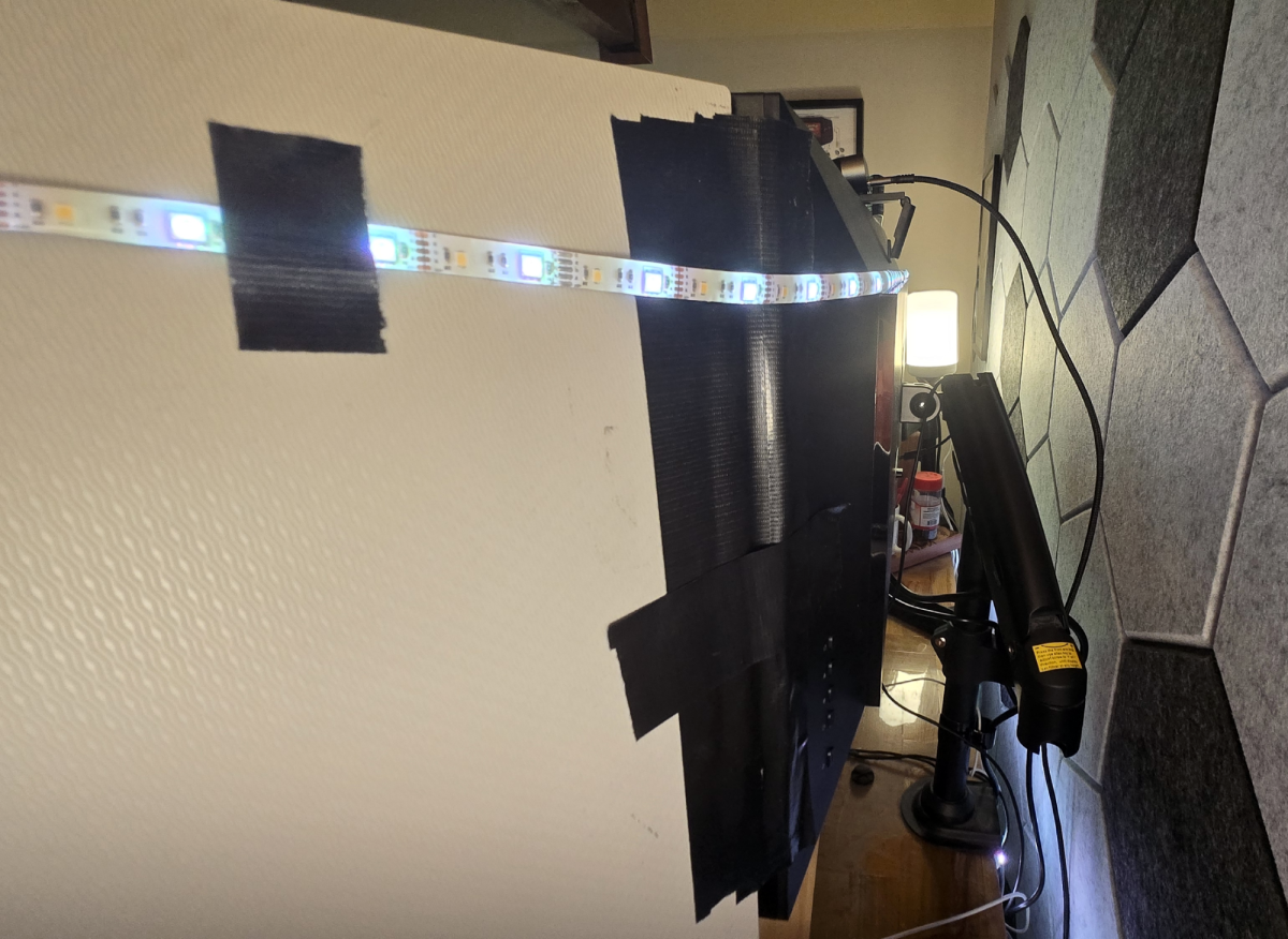 Rear of monitors with lots of duct tape
