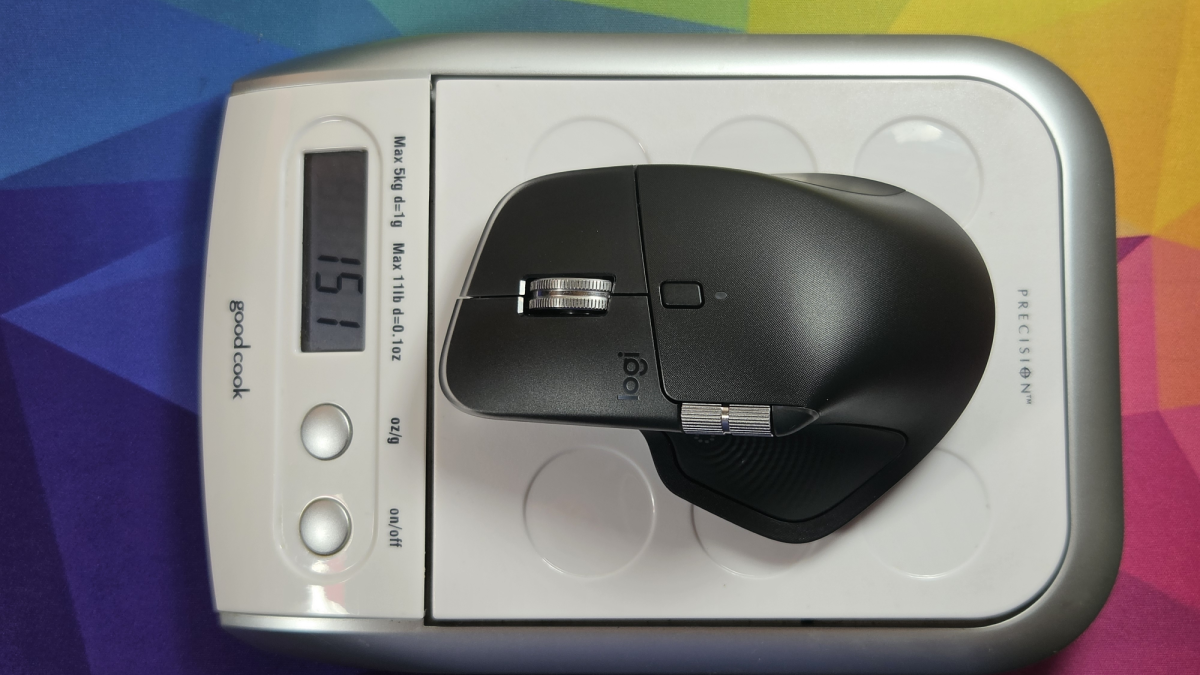 MX Master 4 on a kitchen scale 