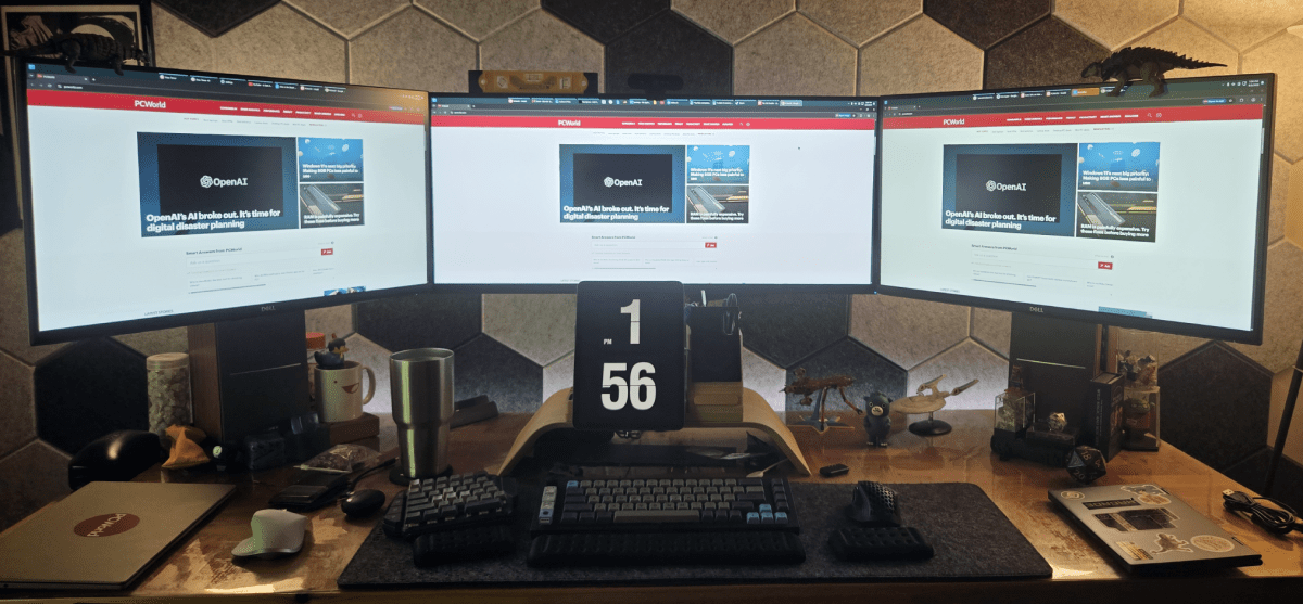 Triple monitor setup with lots of tech