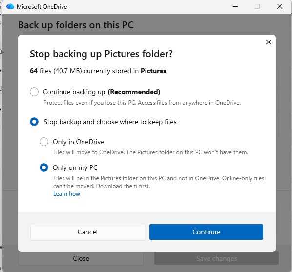 OneDrive settings