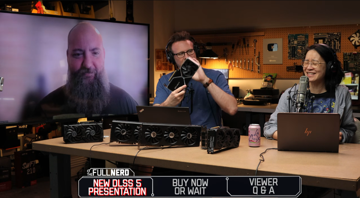 The Full Nerd #410 with hosts sitting around table chatting and recording a podcast