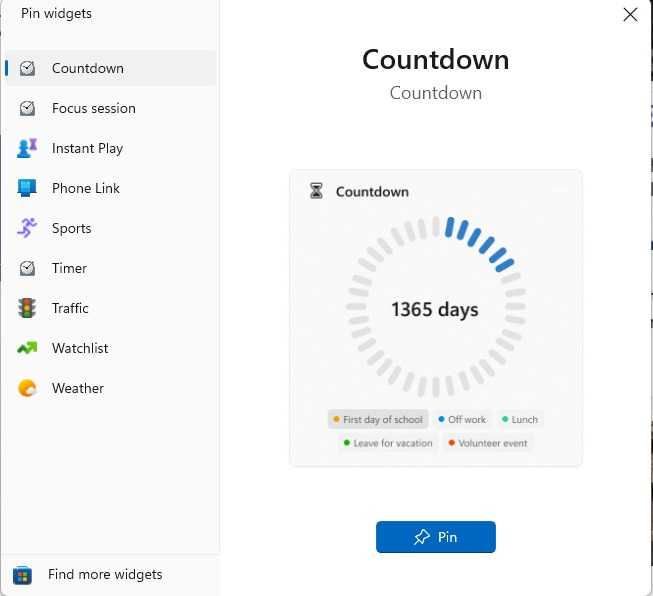 Windows widgets