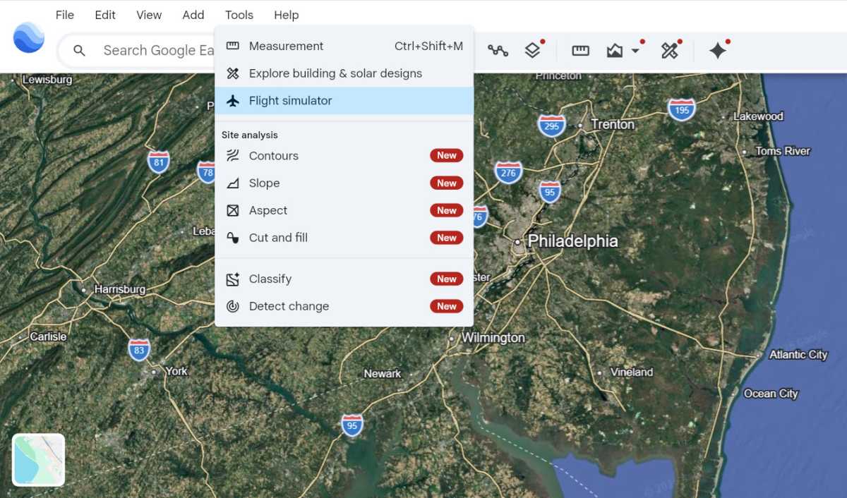 Google Earth web browser Flight Simulator option