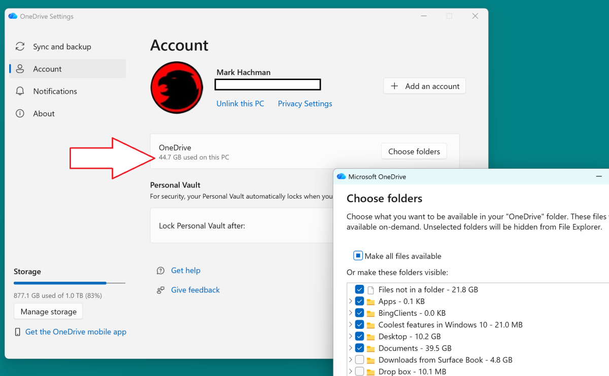 OneDrive Account page and files