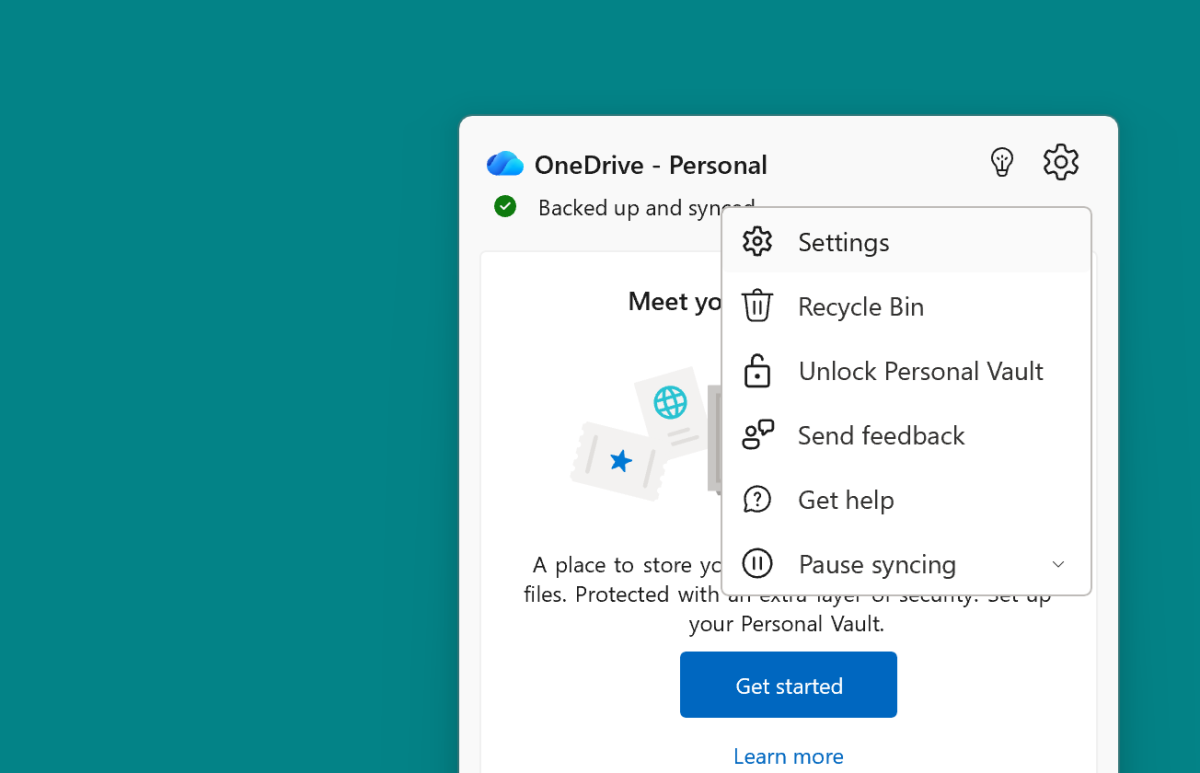 OneDrive flyout to Settings
