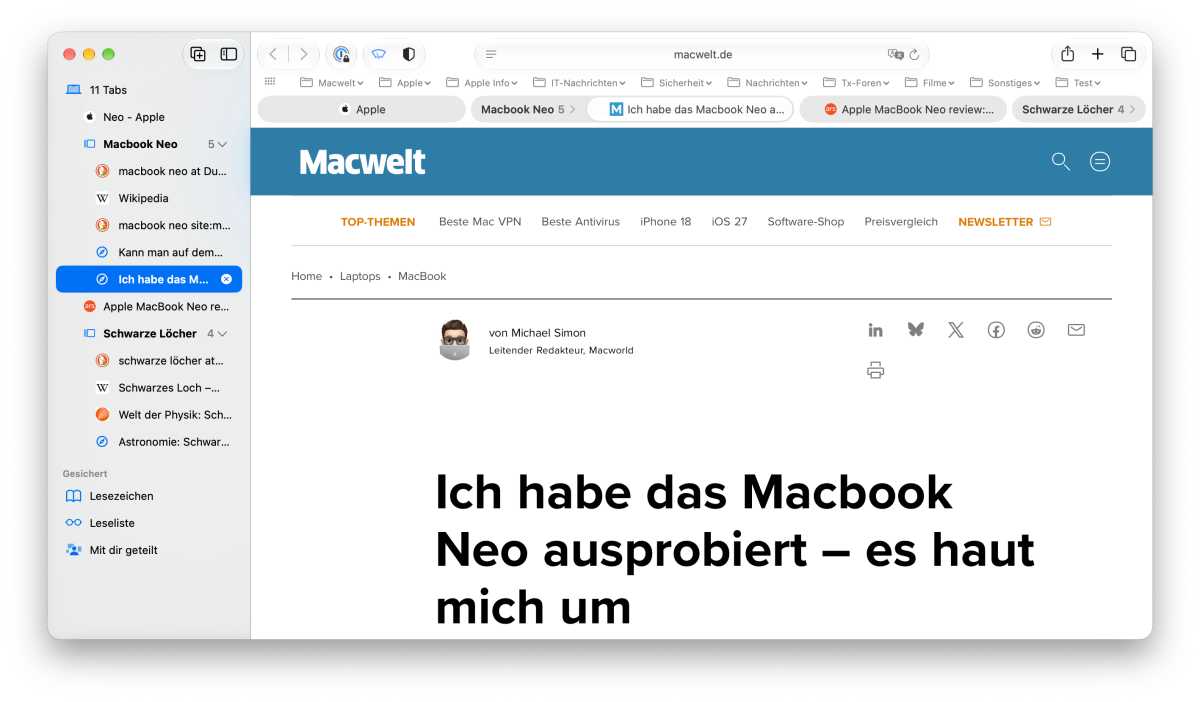Safari 27 gruppierte Tabs