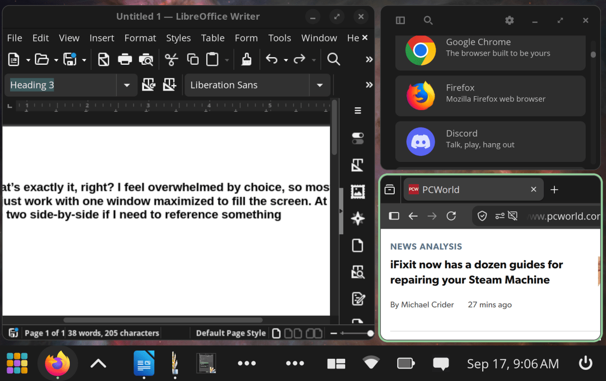 Pop_OS automatic window tiling manager in action