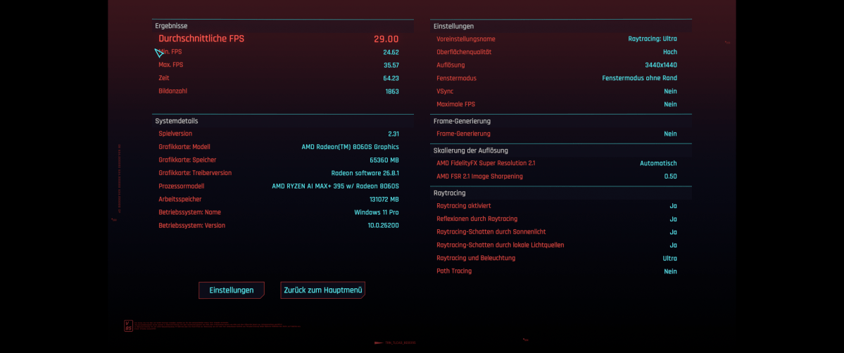 Test GMKtec EVO X3 cyberpunk 3440x1440