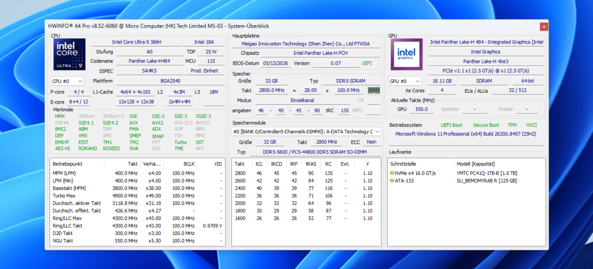Test Minisforum MS 03 hwinfo