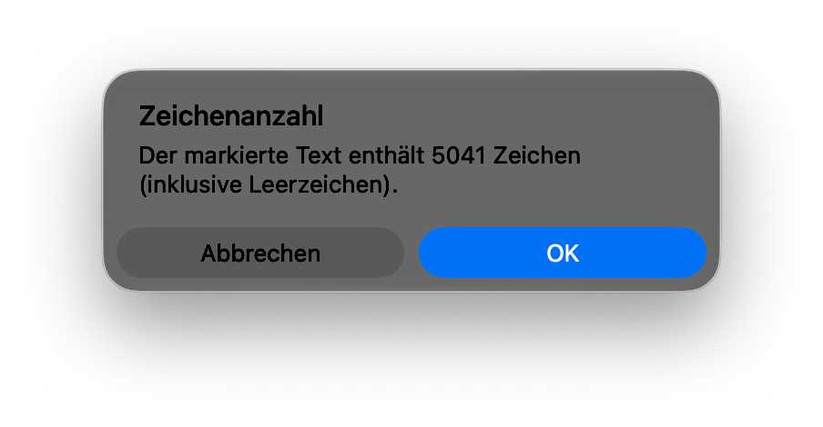 macOS Golden Gate Kurzbefehl Zeichen zählen