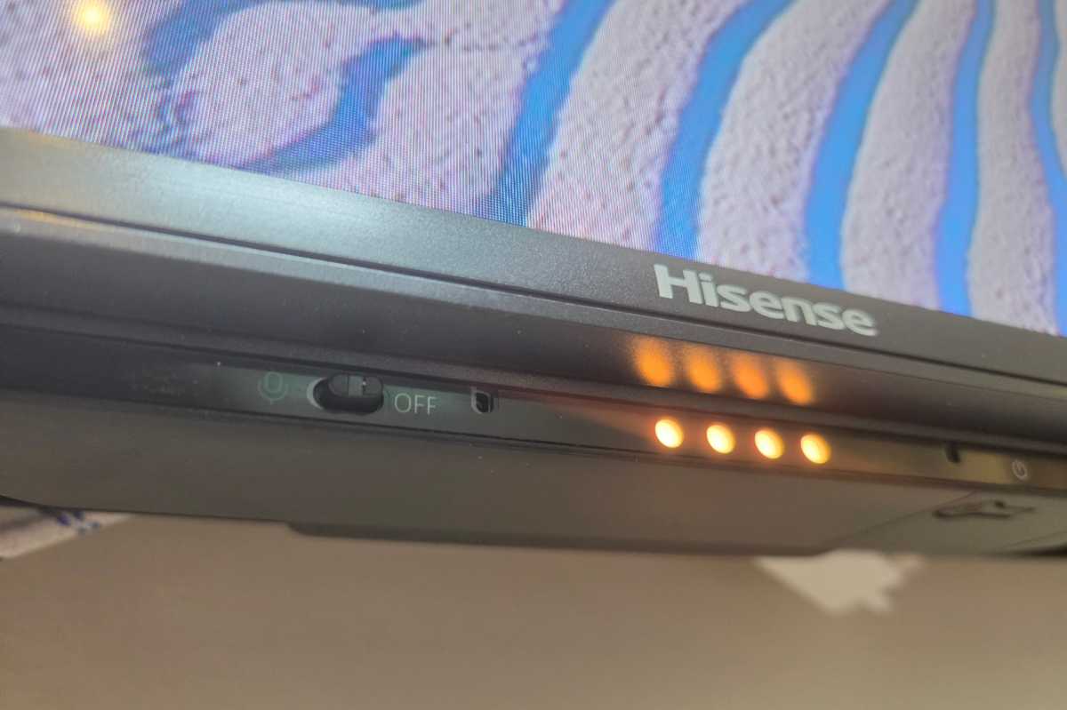 The microphone switch on a Google TV from Hisense.