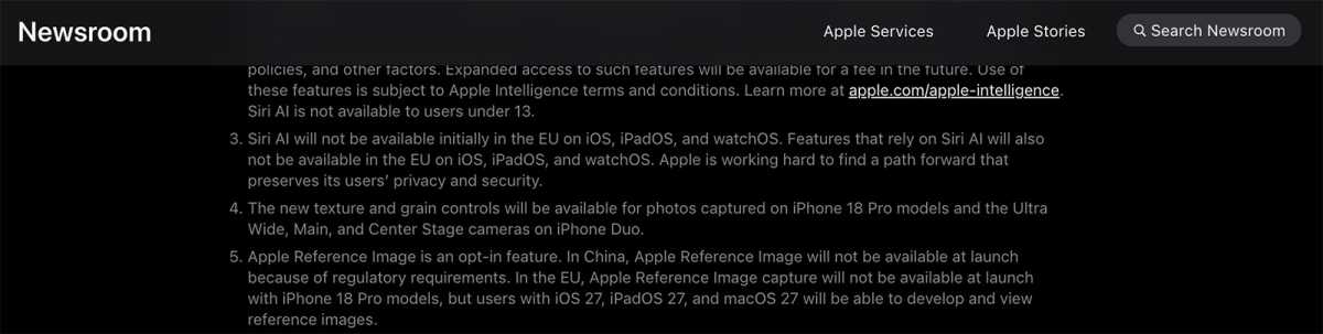 iPhone 18 Pro press release notes