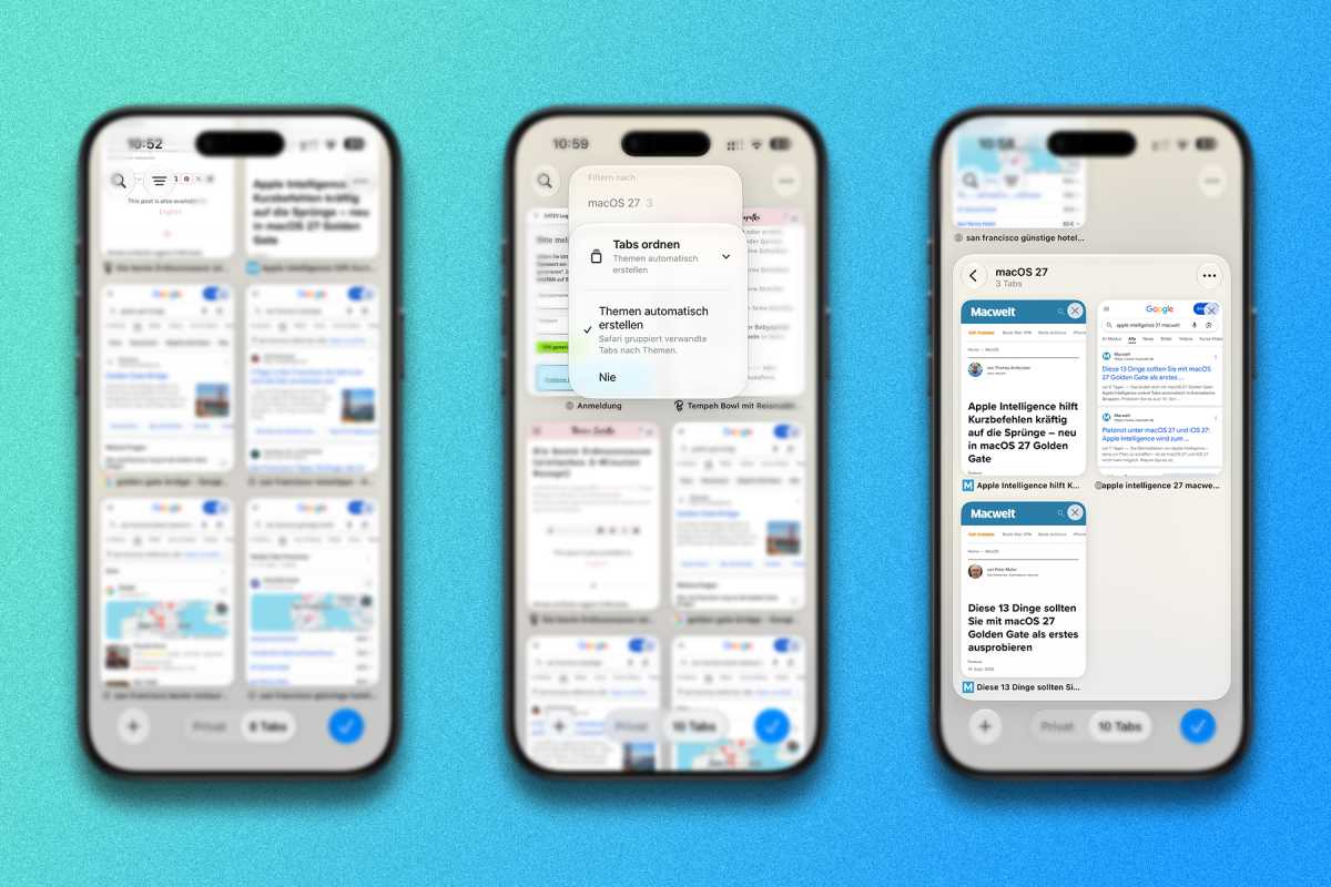 Drei Schritte zur Einrichtung der Tab-Gruppierung in Safari unter iOS 27.