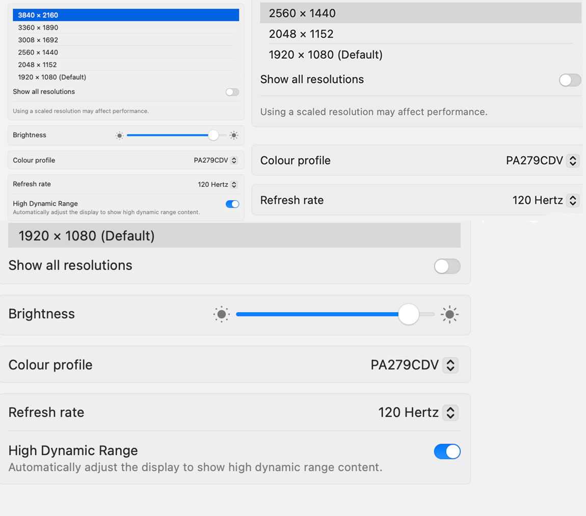 ASUS ProArt Display OLED PA279CDV Display options