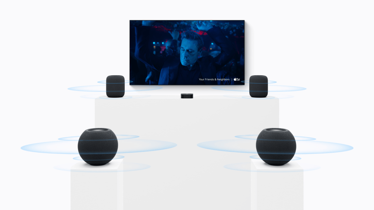 Apple TV 4K HomePod mini 2 four speaker surround sound