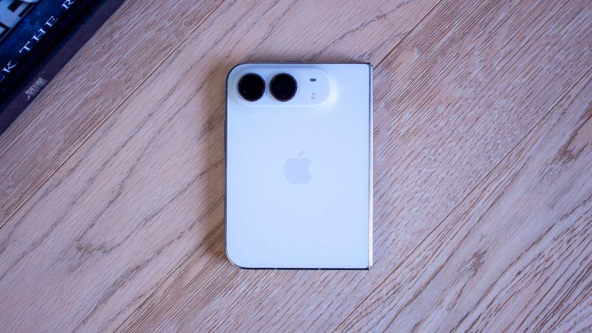 iPhone Duo in Star White closed on a table showing the back