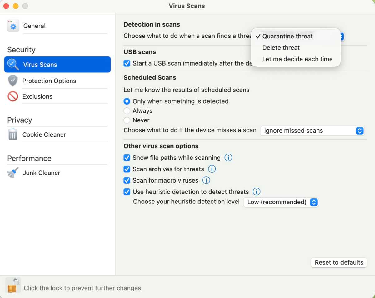 Virus scan settings allow users to customize Avira Prime's protection behaviour and scanning preferences