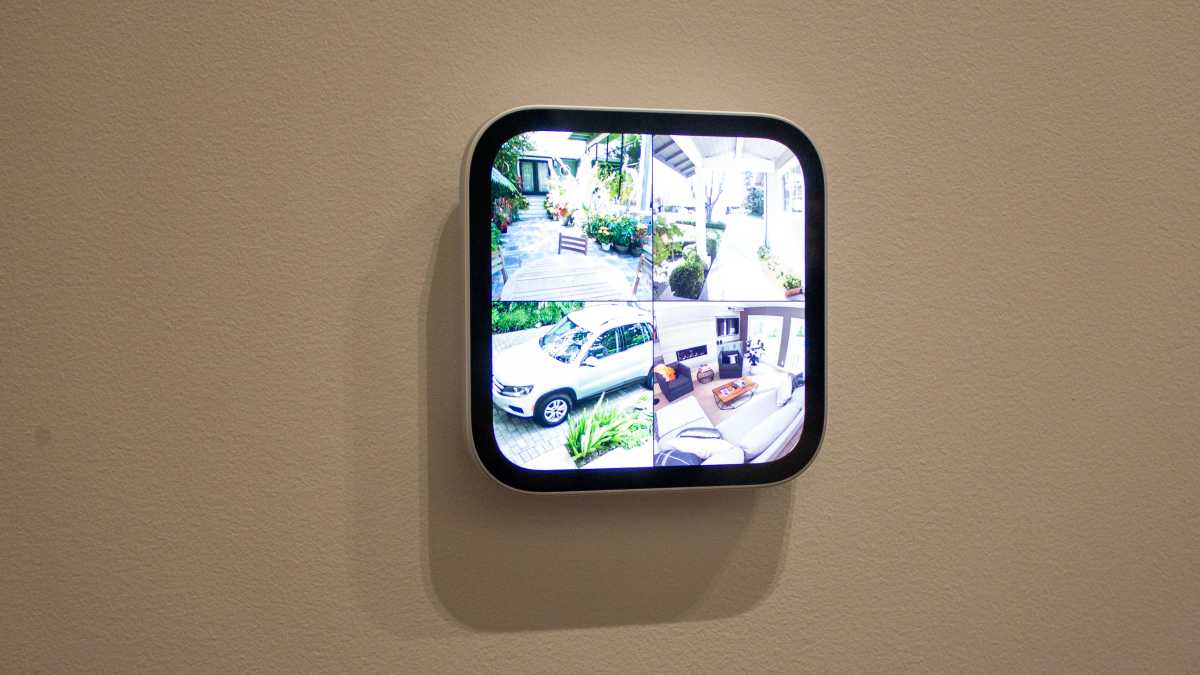 HomeView on a wall showing live cameras